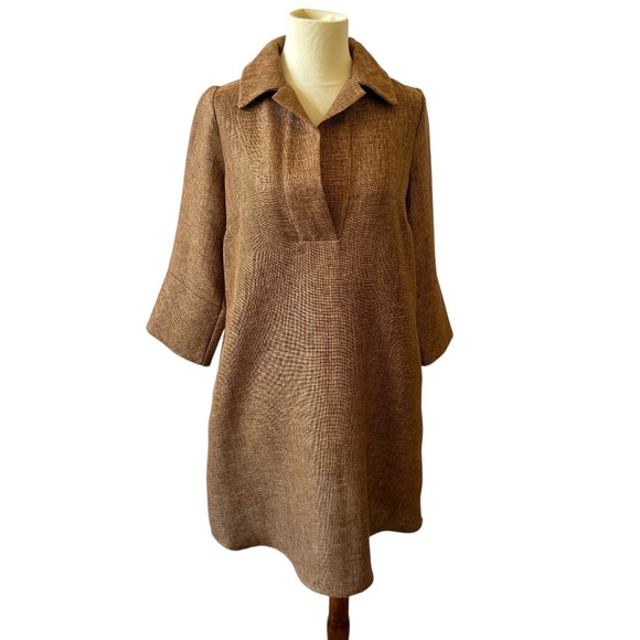 TUCKERNUCK AMELIA BASKET WEAVE SHIRT DRESS SWING SHAPE 3/4 SLEEVE POCKETS NEW XS - Picture 2 of 11